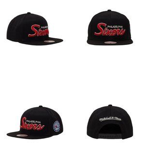 Mitchell & Ness Philadelphia 76ers Glow Script Snapback Hat Cap Black / Gray UV